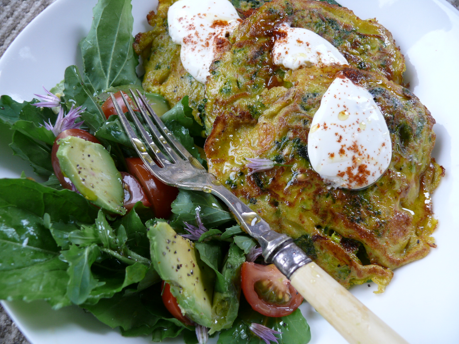 haloumi and green vegetable fritters