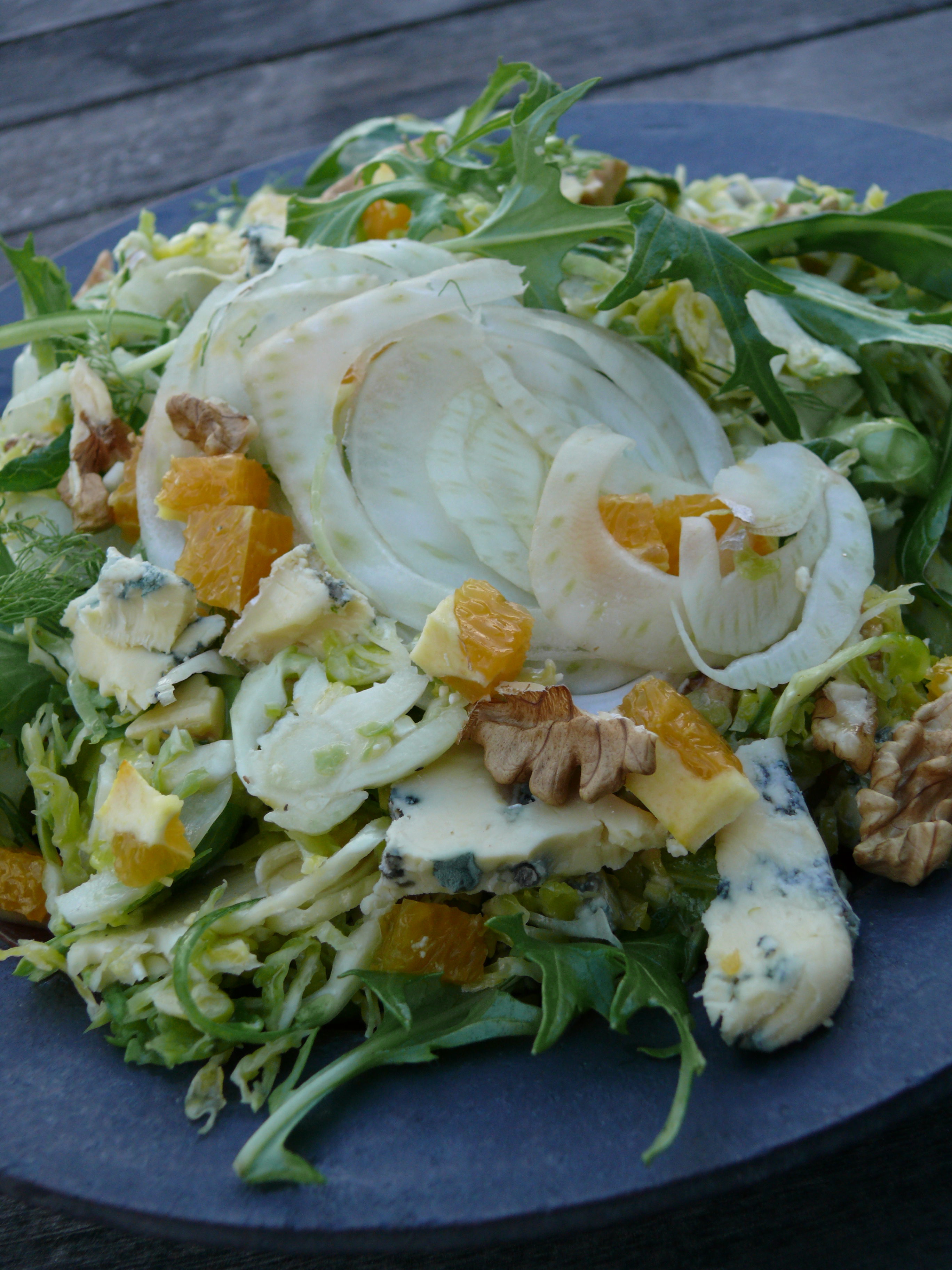 brussel sprout fennel orange blue cheese walnut salad