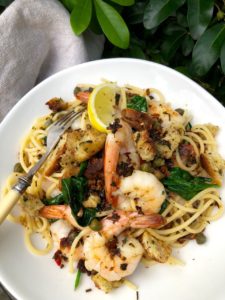 pangratata pasta and prawns